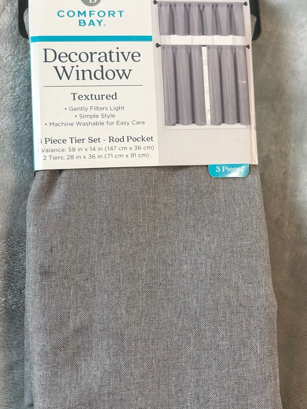 Cottage Cozy Gray Curtains 3 Piece Set